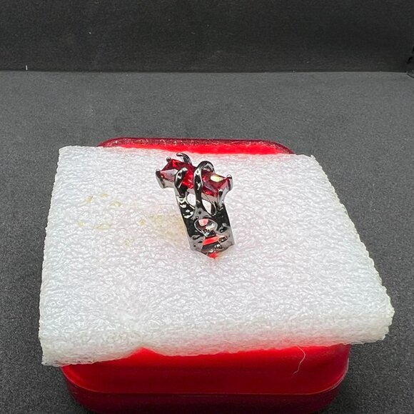 Red Cz black open back ring - Picture 3 of 5